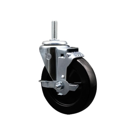 Service Caster 5 Inch Soft Rubber Wheel Swivel 58 Inch Threaded Stem Caster with Brake SCC SCC-TS20S514-SRS-TLB-58212